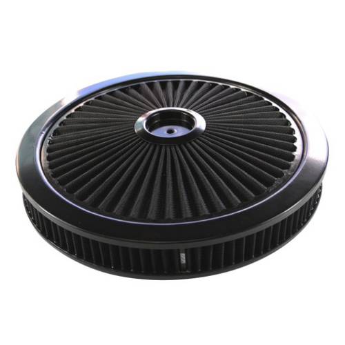 EXTRA HI FLOW ALL BLACK AIR CLEANER FILTER ASSEMBLY 14 X 2  STANDARD  5 1/8TH HOLLEY BASE
