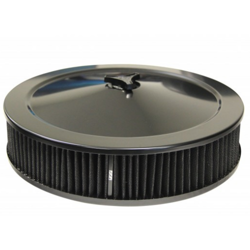 ALL BLACK AIR CLEANER FILTER ASSEMBLY 14 X 3  RECESSED BASE 5 1/8TH HOLLEY
