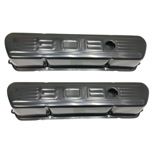 HOLDEN V8 308 LOGO EMBOSSED BLACK COATED ROCKER VALVE COVERS