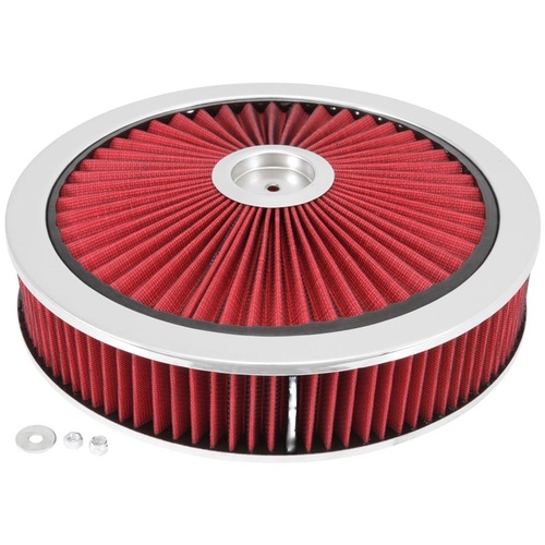 EXTRA FLOW RED AIR CLEANER FILTER ASSEMBLY 14X3 RECESSED BASE HOLLEY 5-1/8
