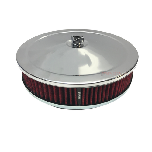 CHROME AIR CLEANER WITH RED WASHABLE FILTER ASSEMBLY 9X2 2-5/16 HOLDEN STROMBERG
