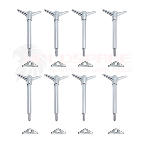 CHROME TAPPET ROCKER COVER HOLD DOWN TABS AND Y BOLT SET OF 8