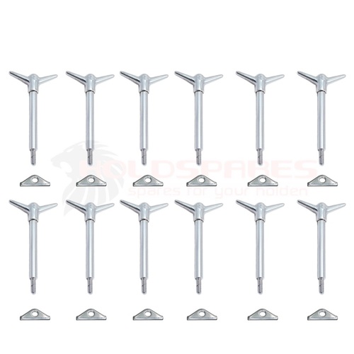 CHROME TAPPET ROCKER COVER HOLD DOWN TABS AND Y BOLT SET OF 12