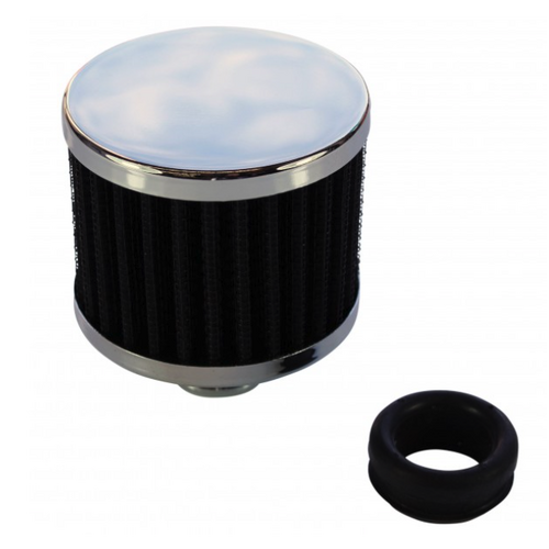 CHROME VALVE COVER OIL FILLER  BREATHER CAP BLACK ELEMENT PUSH ON V8 AND SIX 25 MM NECK