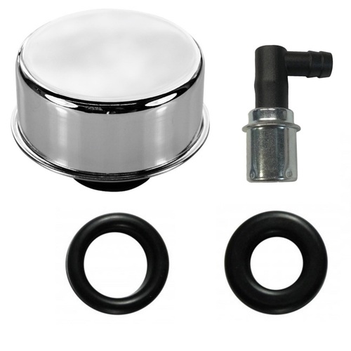 AFTERMARKET VALVE COVER OIL FILLER BREATHER CAP, RIGHT ANGLE PVC VALVE AND GROMMET KIT