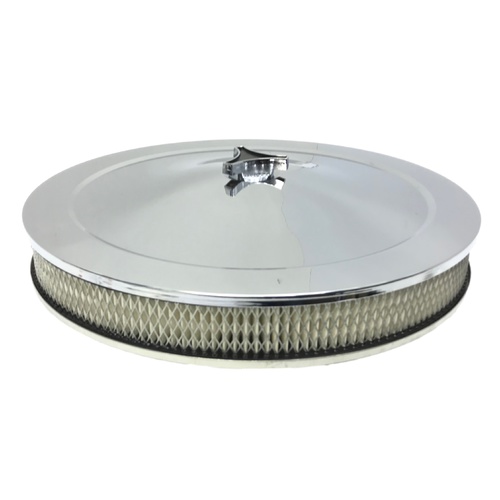 CHROME AIR CLEANER FILTER ASSEMBLY 14X2 RECESSED BASE HOLLEY 5-1/8