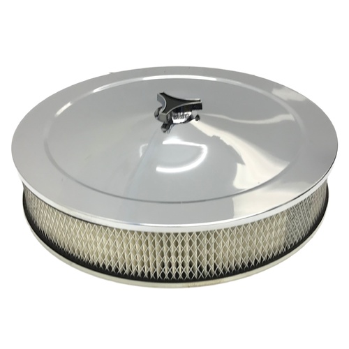 CHROME AIR CLEANER FILTER ASSEMBLY 14X3 RECESSED BASE HOLLEY 5-1/8