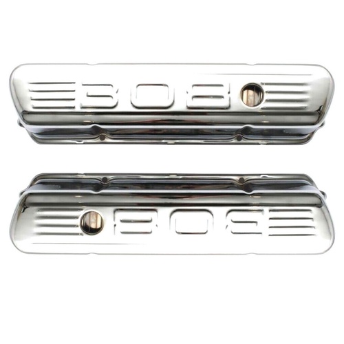 HOLDEN V8 308 LOGO EMBOSSED CHROME ROCKER VALVE COVERS