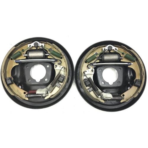 HOLDEN HQ HJ HX HZ WB USED REAR DRUM BRAKE BACKING PLATES WITH NEW SHOES -WHEEL CYLINDERS